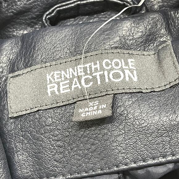 Kenneth Cole Reaction Jacket Women Size XS Gray Black Faux Leather Moto Full Zip - Picture 3 of 5